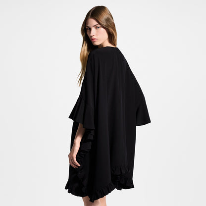 Women's Ruffle Trim Silk Crepe de Chine Caftan Dress