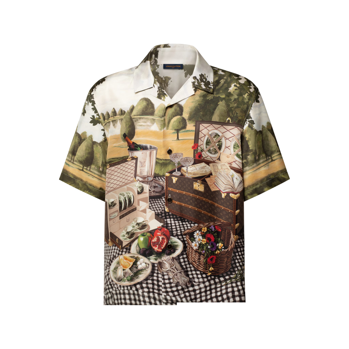 Men's Printed Short-Sleeved Silk Shirt