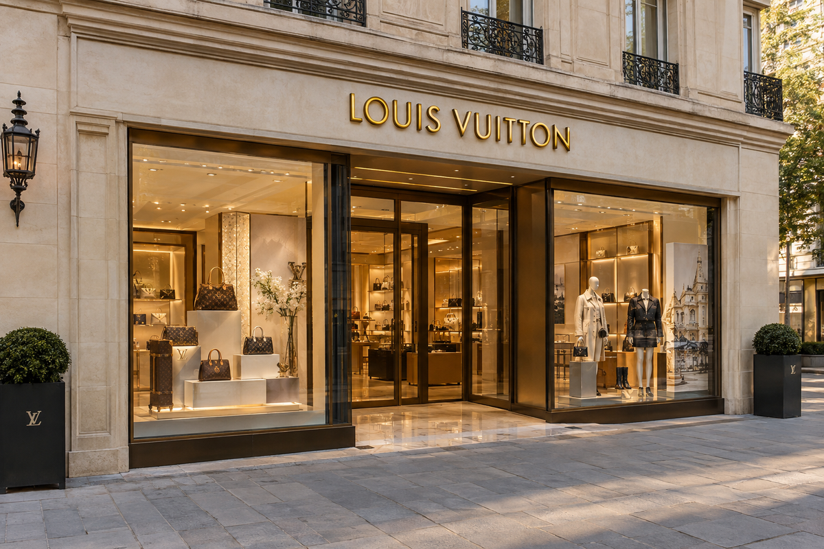 Ảnh cửa hàng thời trang Louis Vuitton sang trọng