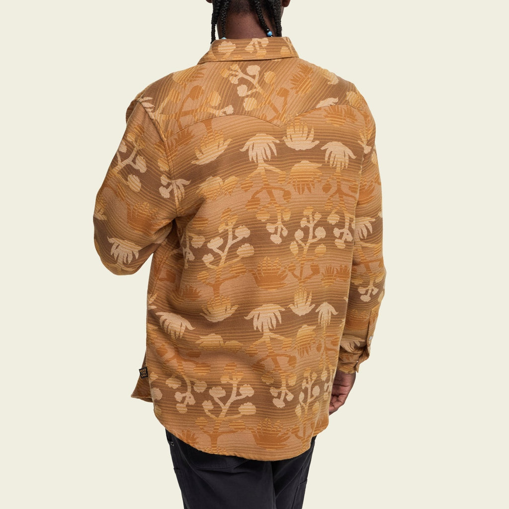 floral flannel shirt in Maguey Mirage: Camel, fabric close-up
