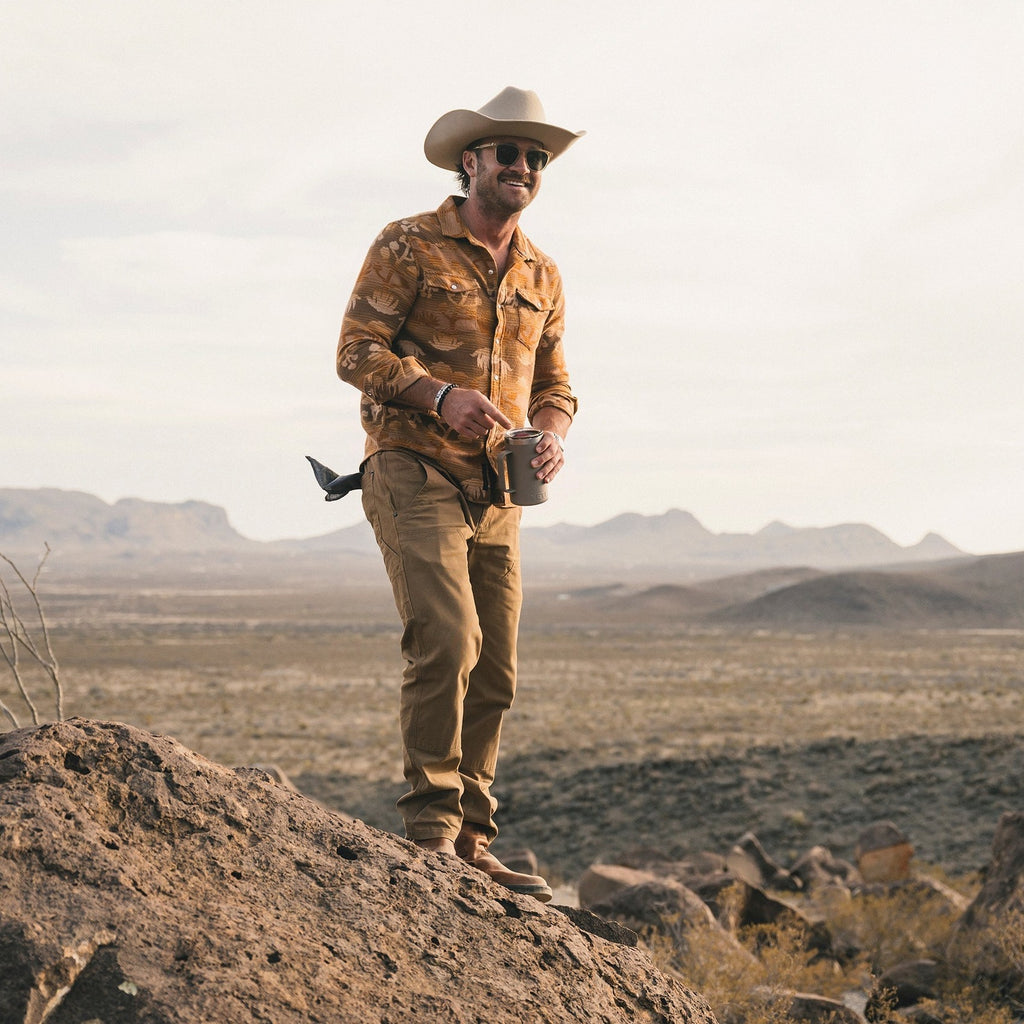 floral flannel shirt in Maguey Mirage: Camel, chest pocket detail