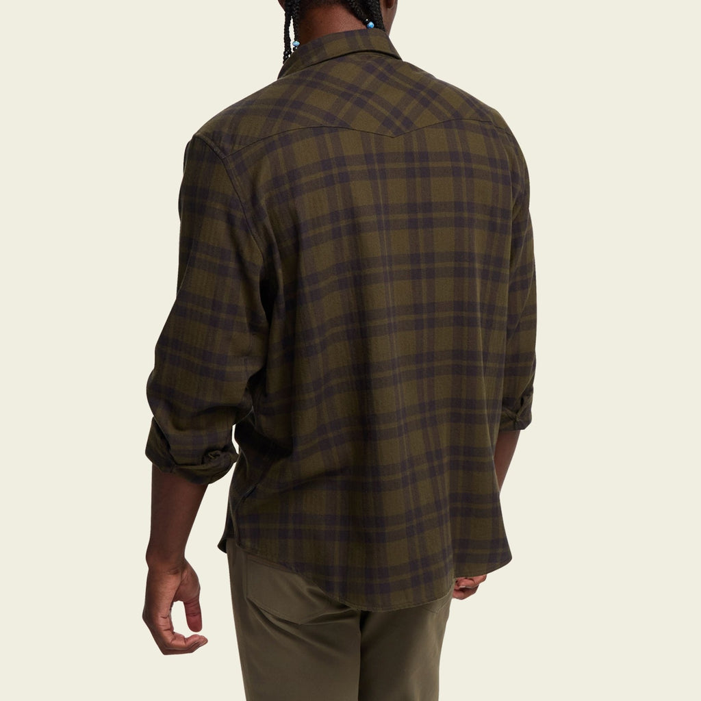 plaid flannel shirt in Cohen Plaid: Dark Olive, fabric close-up