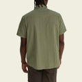 stripe cotton pearl snap shirt in Eyelet Stripe: Cadet, collar detail