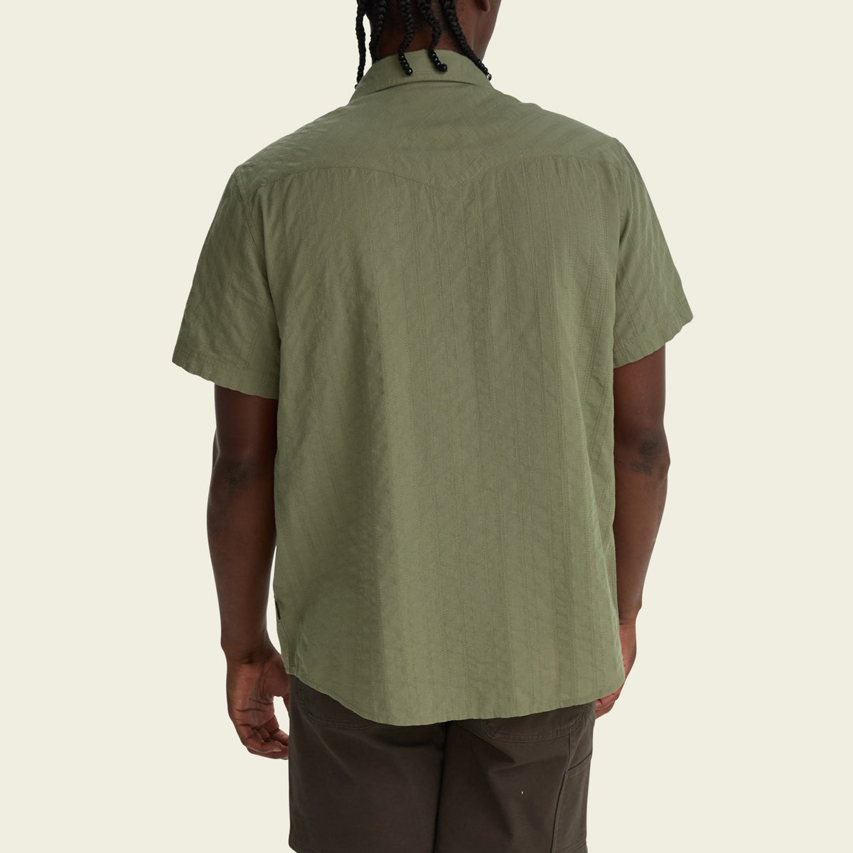 stripe cotton pearl snap shirt in Eyelet Stripe: Cadet, collar detail