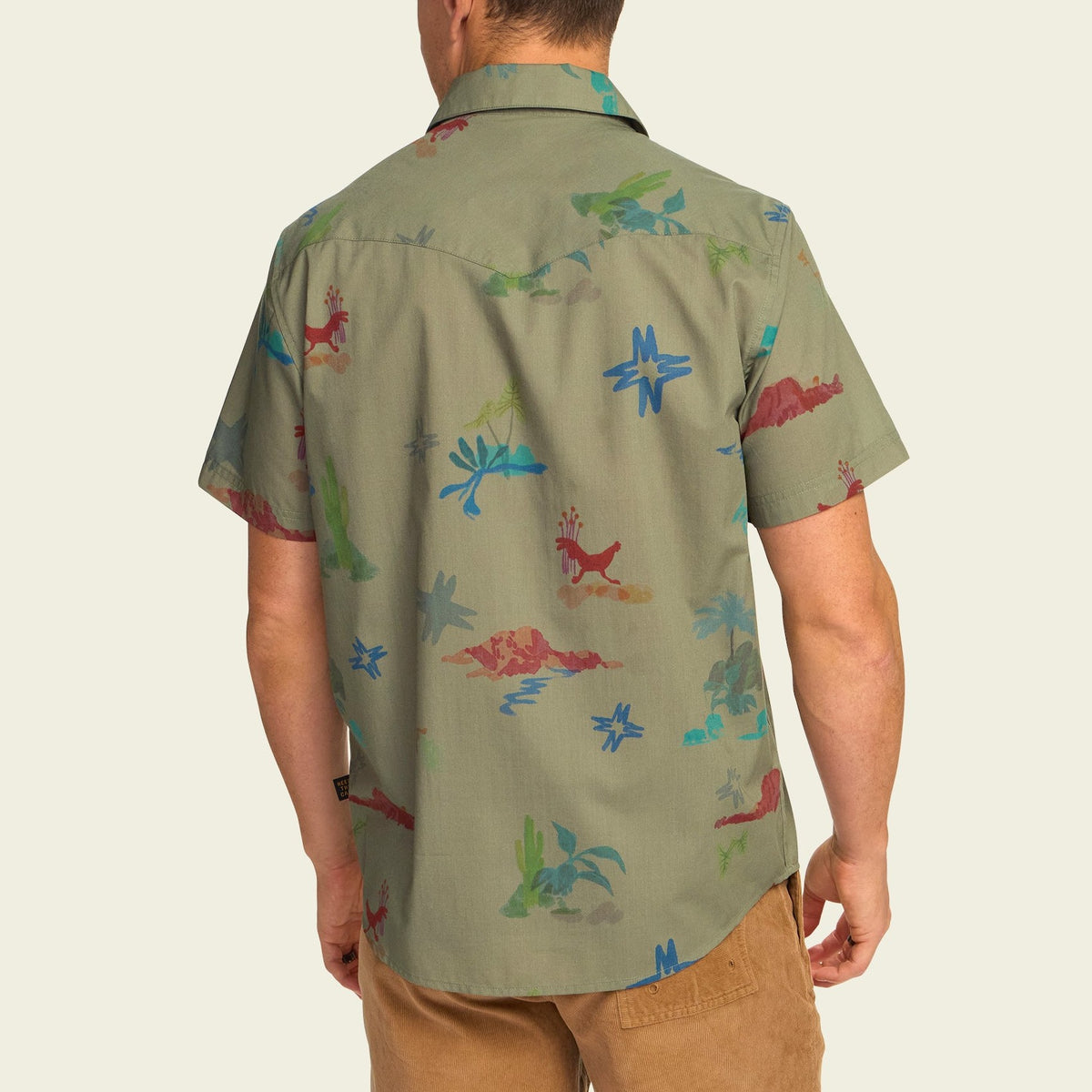 print cotton pearl snap shirt in Vision Quest: Olive, fabric close-up