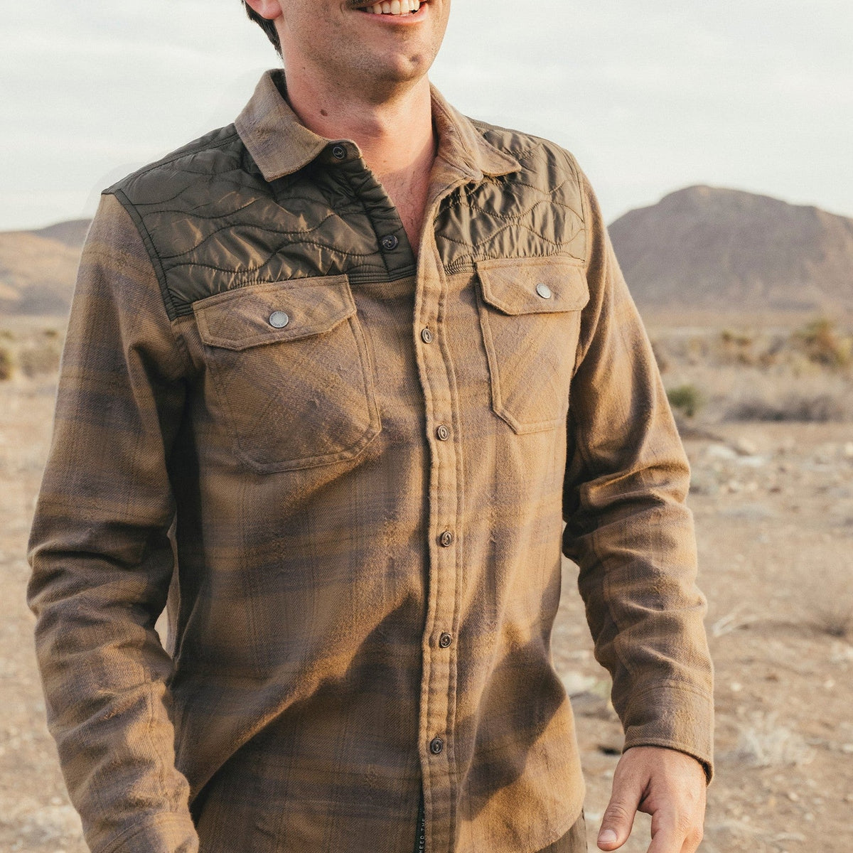 plaid flannel shirt jacket in Big Barrett Plaid: Swamp, back view
