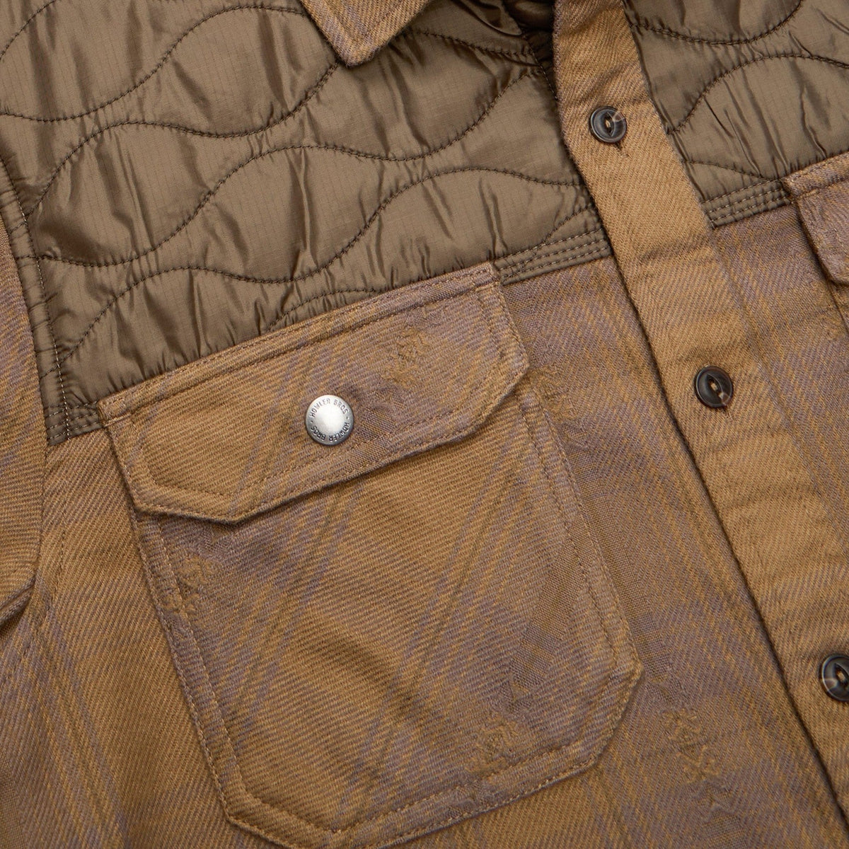 plaid flannel shirt jacket in Big Barrett Plaid: Swamp, fabric close-up