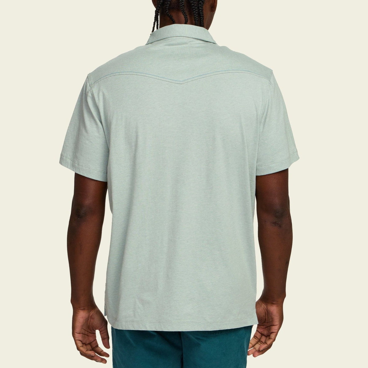 solid cotton western polo in Seafoam, fabric close-up